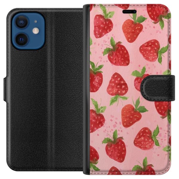 Apple iPhone 12  Plånboksfodral Strawberry Dreams – jordgubbsmönster i retrostil