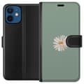 Miniatyrbillede 1 af 3: Apple iPhone 12  Tegnebogsetui Grøn Minimalblomst - stilfuld blomst på grøn baggrund