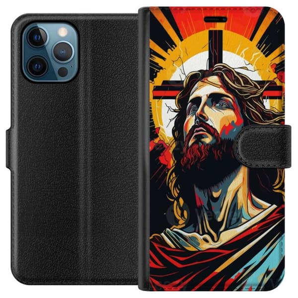 Apple iPhone 12 Pro Lompakkokotelo Jeesus ja Kortti - uskonnollinen motiivi syvällä symboliikalla