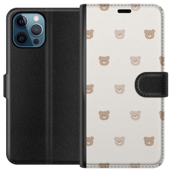 Apple iPhone 12 Pro Lompakkokotelo Teddy-tausta - söpöt teddykarhut pehmeällä taustalla