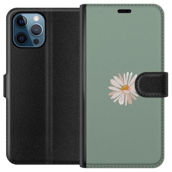 Apple iPhone 12 Pro Lommeboketui Grønn Minimalblomst - stilren blomst på grønn bakgrunn