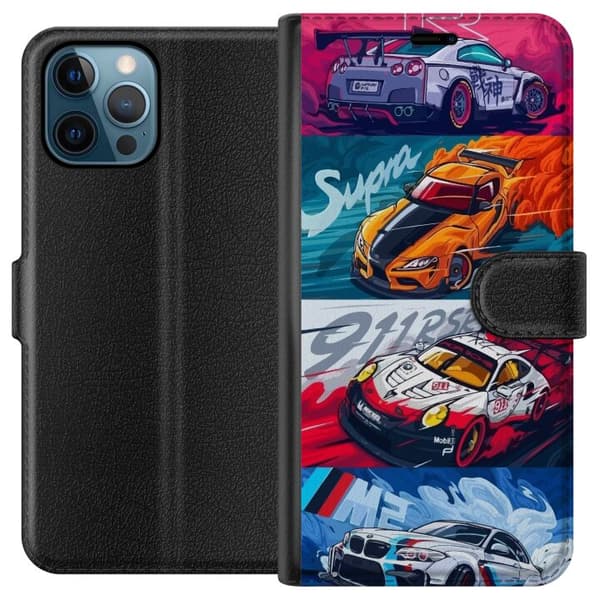 Apple iPhone 12 Pro Lompakkokotelo Nopeat Autot - Piirretty Kuvio Toiminnalla