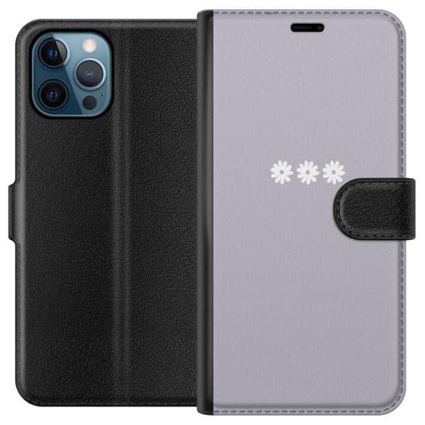 Apple iPhone 12 Pro Lommeboketui Lilla Blomminimalisme - stilig blomstermotiv på lilla bakgrunn