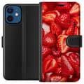 Miniatyrbillede 1 af 3: Apple iPhone 12 mini Tegnebogsetui Jordbærmønster - sødt motiv med sommerstemning