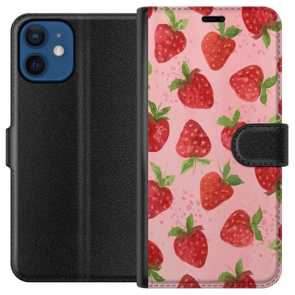 Apple iPhone 12 mini Lommeboketui Jordbærdrømmer - Retro-stil jordbærmønster