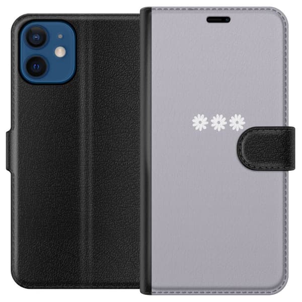 Apple iPhone 12 mini Lompakkokotelo Lila Blomminimalismi - tyylikäs kukkakuva lila taustalla