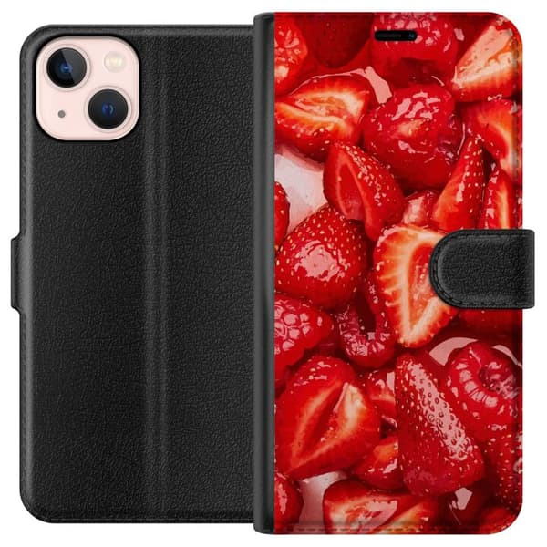 Apple iPhone 13 Plånboksfodral Jordgubbsmönster – sött motiv med sommarkänsla