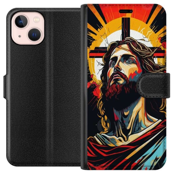 Apple iPhone 13 Plånboksfodral Jesus & Kort – religiöst motiv med djup symbolik