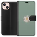 Miniatyrbillede 1 af 3: Apple iPhone 13 Tegnebogsetui Grøn Minimalblomst - stilfuld blomst på grøn baggrund