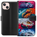 Miniatyrbillede 1 af 3: Apple iPhone 13 Tegnebogsetui Hurtige Biler - Tegnet Mønster med Action
