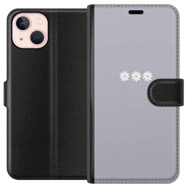 Apple iPhone 13 Tegnebogsetui Lilla Blomminimalisme - stilfuldt blomstermotiv på lilla baggrund