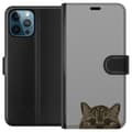 Miniatyrbild 1 av 3: Apple iPhone 12 Pro Max Plånboksfodral Grå Kattblick – stilren kattdesign med grå bakgrund
