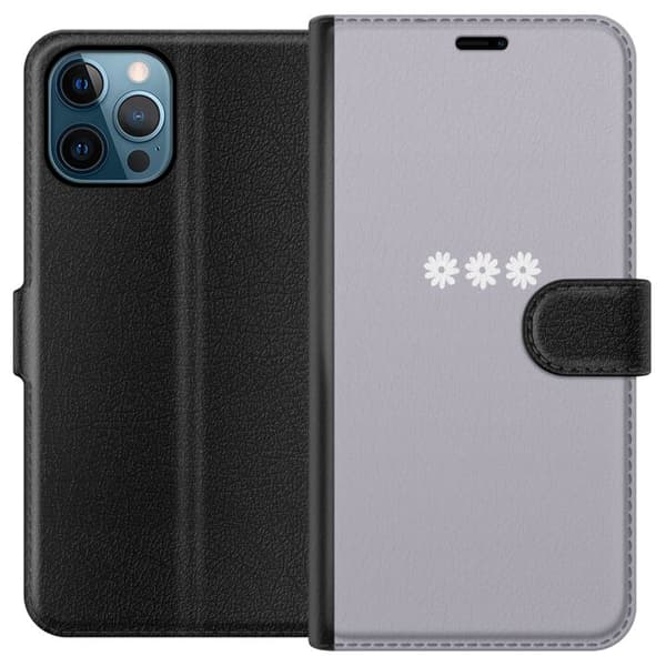 Apple iPhone 12 Pro Max Tegnebogsetui Lilla Blomminimalisme - stilfuldt blomstermotiv på lilla baggrund