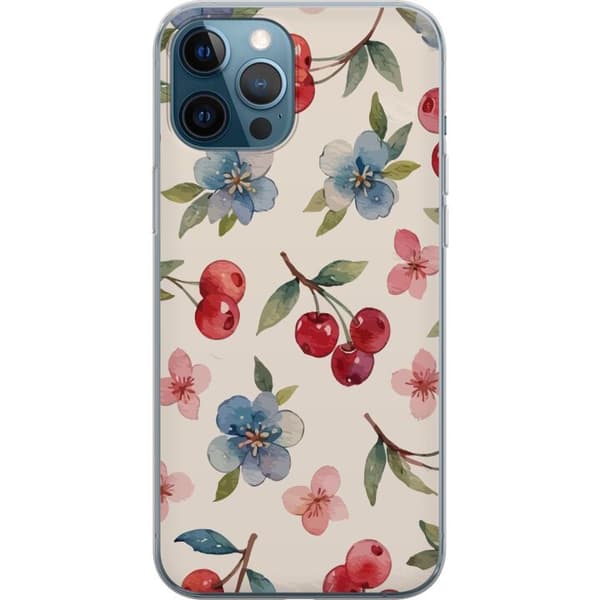 Apple iPhone 12 Pro Gjennomsiktig deksel Bær & Blomster - mønster med blå blomster og skogsbær
