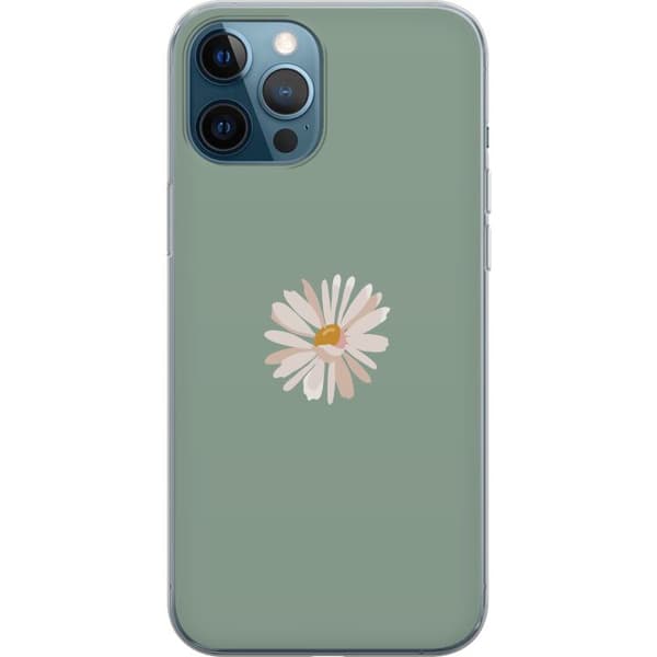 Apple iPhone 12 Pro Gjennomsiktig deksel Grønn Minimalblomst - stilren blomst på grønn bakgrunn
