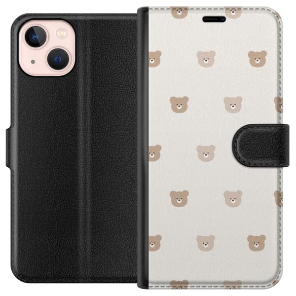 Apple iPhone 13 mini Tegnebogsetui Teddybaggrund - søde teddybjørne mod en blød baggrund