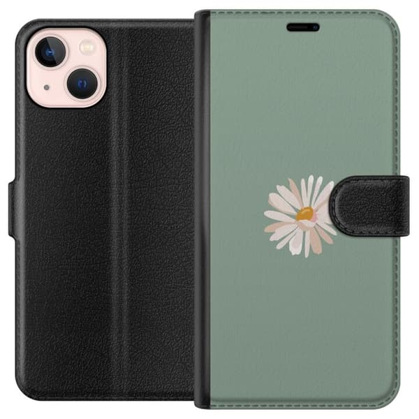 Apple iPhone 13 mini Tegnebogsetui Grøn Minimalblomst - stilfuld blomst på grøn baggrund