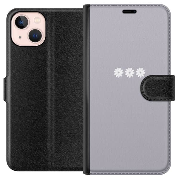 Apple iPhone 13 mini Tegnebogsetui Lilla Blomminimalisme - stilfuldt blomstermotiv på lilla baggrund