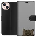 Miniatyrbillede 1 af 3: Apple iPhone 13 Tegnebogsetui Grå Katteblik - stilfuld kat design med grå baggrund