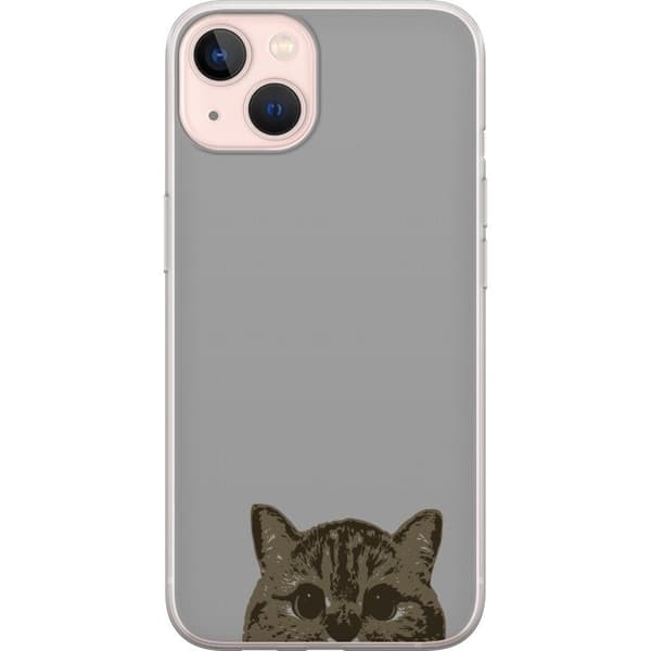 Apple iPhone 13 mini Gennemsigtig cover Grå Katteblik - stilfuld kat design med grå baggrund