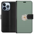 Miniatyrbillede 1 af 4: Apple iPhone 13 Pro Tegnebogsetui Grøn Minimalblomst - stilfuld blomst på grøn baggrund