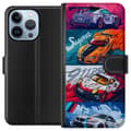 Pikkukuva 1 / 4: Apple iPhone 13 Pro Lompakkokotelo Nopeat Autot - Piirretty Kuvio Toiminnalla