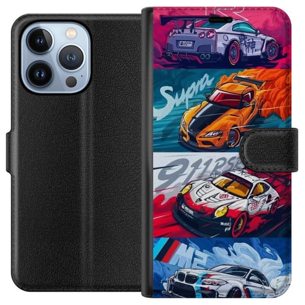 Apple iPhone 13 Pro Lompakkokotelo Nopeat Autot - Piirretty Kuvio Toiminnalla