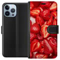 Miniatyrbillede 1 af 3: Apple iPhone 13 Pro Max Tegnebogsetui Jordbærmønster - sødt motiv med sommerstemning