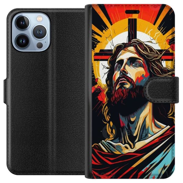 Apple iPhone 13 Pro Max Lommeboketui Jesus & Kort - religiøst motiv med dyp symbolikk