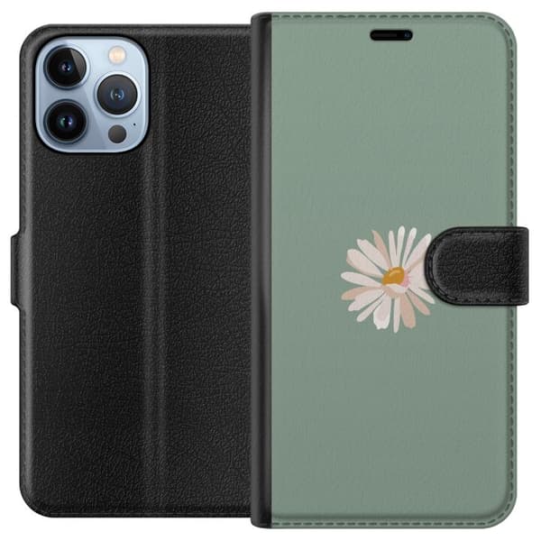 Apple iPhone 13 Pro Max Lommeboketui Grønn Minimalblomst - stilren blomst på grønn bakgrunn
