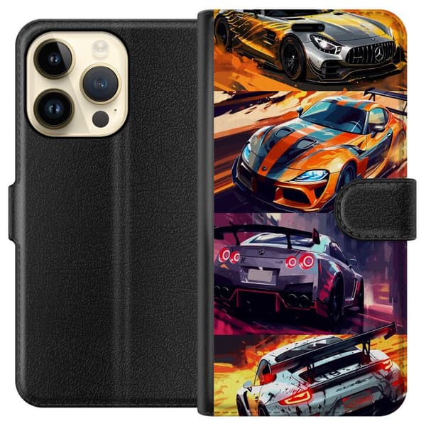 Apple iPhone 14 Pro Tegnebogsetui Rallyfeber - fartfyldt motiv med rallybiler