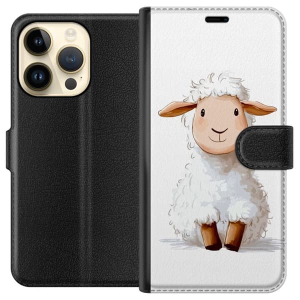 Apple iPhone 14 Pro Tegnebogsetui Sødt Lamm - tegneseriestil til børn og babyprodukter