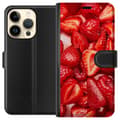 Miniatyrbillede 1 af 3: Apple iPhone 14 Pro Tegnebogsetui Jordbærmønster - sødt motiv med sommerstemning