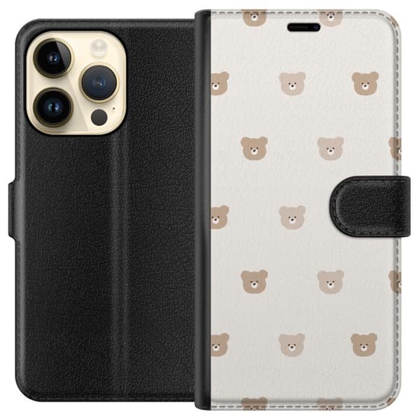 Apple iPhone 14 Pro Tegnebogsetui Teddybaggrund - søde teddybjørne mod en blød baggrund