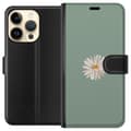 Miniatyrbilde 1 av 3: Apple iPhone 14 Pro Lommeboketui Grønn Minimalblomst - stilren blomst på grønn bakgrunn