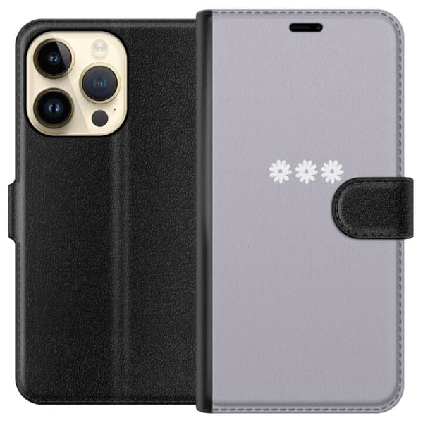 Apple iPhone 14 Pro Tegnebogsetui Lilla Blomminimalisme - stilfuldt blomstermotiv på lilla baggrund