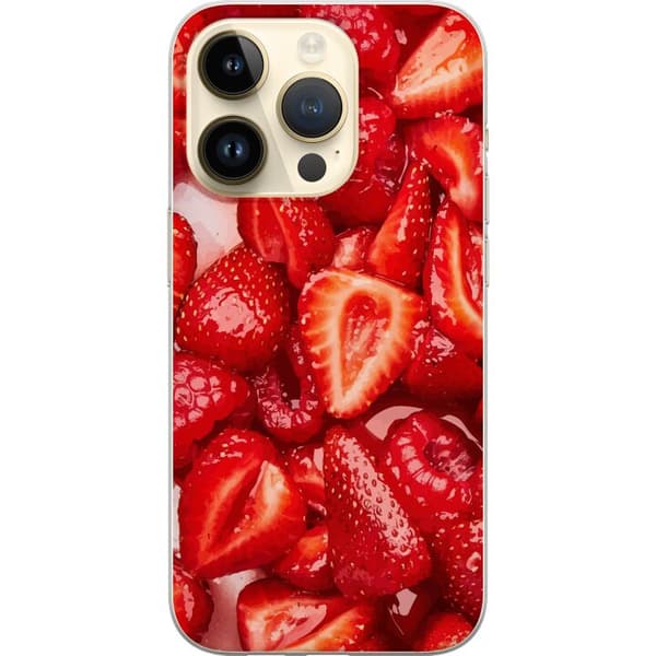 Apple iPhone 14 Pro Gennemsigtig cover Jordbærmønster - sødt motiv med sommerstemning