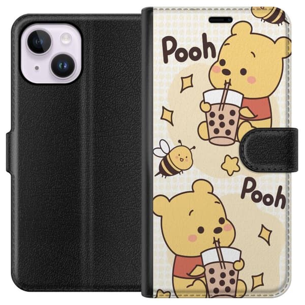 Apple iPhone 14 Plus Lompakkokotelo Nalle Pooh - klassinen karhumotiivi uudessa tulkinnassa