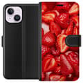 Miniatyrbillede 1 af 3: Apple iPhone 14 Plus Tegnebogsetui Jordbærmønster - sødt motiv med sommerstemning
