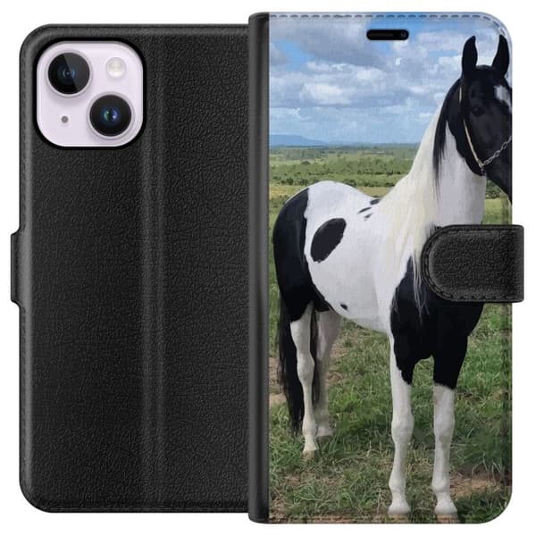 Apple iPhone 14 Plus Lompakkokotelo Hevosen Taika - tyylikäs hevonen rauhallisessa väriskaalassa