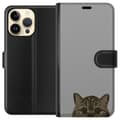 Miniatyrbilde 1 av 3: Apple iPhone 14 Pro Max Lommeboketui Grå Kattblikk - stilren katte design med grå bakgrunn