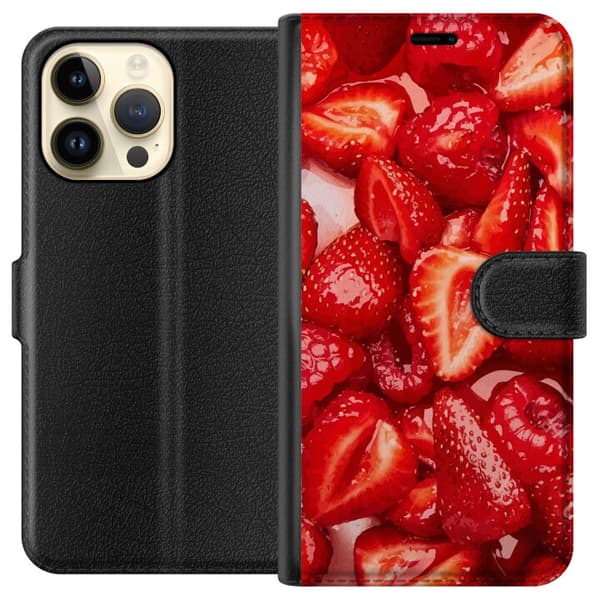 Apple iPhone 14 Pro Max Lommeboketui Jordbærmønster - søtt motiv med sommerfølelse