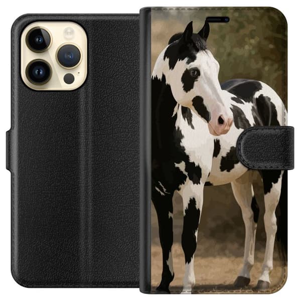 Apple iPhone 14 Pro Max Plånboksfodral Vacker Häst – elegant illustration av hästmotiv