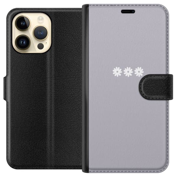Apple iPhone 14 Pro Max Lommeboketui Lilla Blomminimalisme - stilig blomstermotiv på lilla bakgrunn