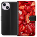Miniatyrbillede 1 af 3: Apple iPhone 15 Tegnebogsetui Jordbærmønster - sødt motiv med sommerstemning