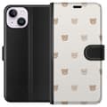 Miniatyrbillede 1 af 3: Apple iPhone 15 Tegnebogsetui Teddybaggrund - søde teddybjørne mod en blød baggrund