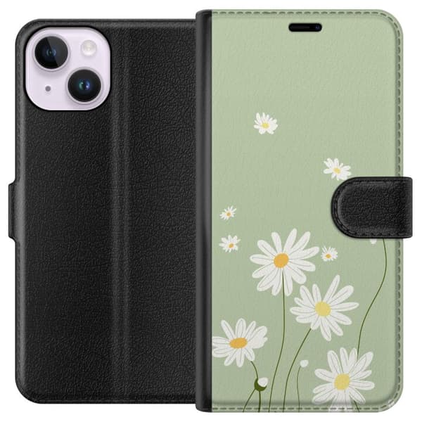 Apple iPhone 15 Plånboksfodral Prästkragar – blommigt mönster i svensk sommarstil