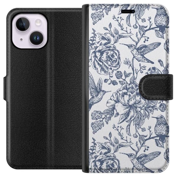 Apple iPhone 15 Plus Tegnebogsetui Blomster & Fugle - Romantisk Vintage-stil Mønster