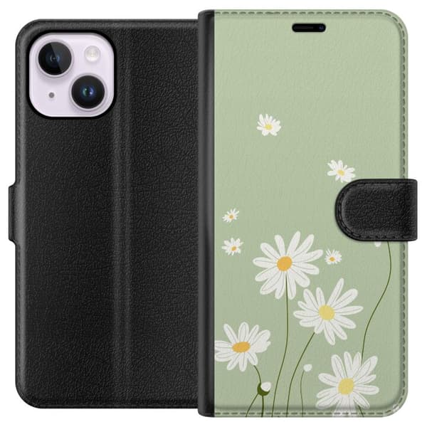 Apple iPhone 15 Plus Tegnebogsetui Præstekraver - blomstret mønster i svensk sommerstil