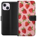 Miniatyrbillede 1 af 3: Apple iPhone 15 Plus Tegnebogsetui Jordbærdrømme - Retro-stil jordbærmønster